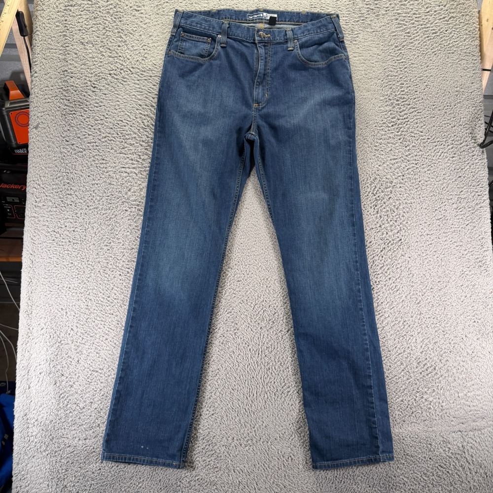 Carhartt Rugged Flex Jeans Mens 36x36 Blue Cotton Denim Straight Relaxed Stretch
